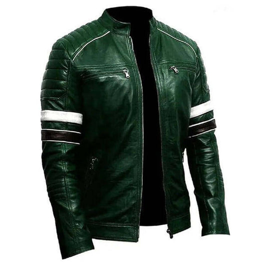 Top Quality Green Men Biker Leather Jacket