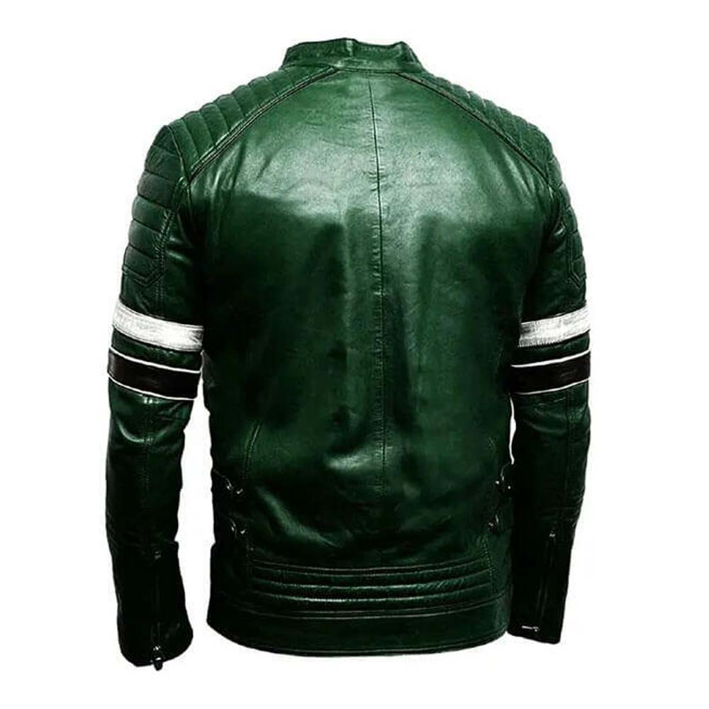Top Quality Green Men Biker Leather Jacket