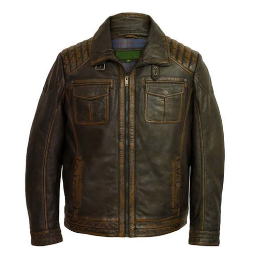 Vintage Brown Mens Real Leather Trucker Jacket