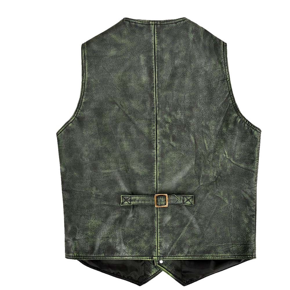 Mens Distressed Green Leather Vest