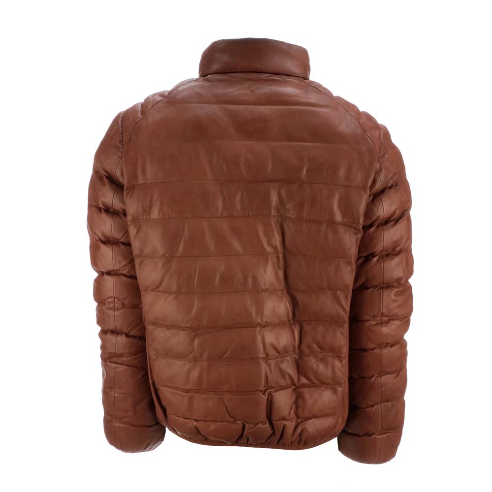 Stylish Mens Puffer Leather Jacket in Brown
