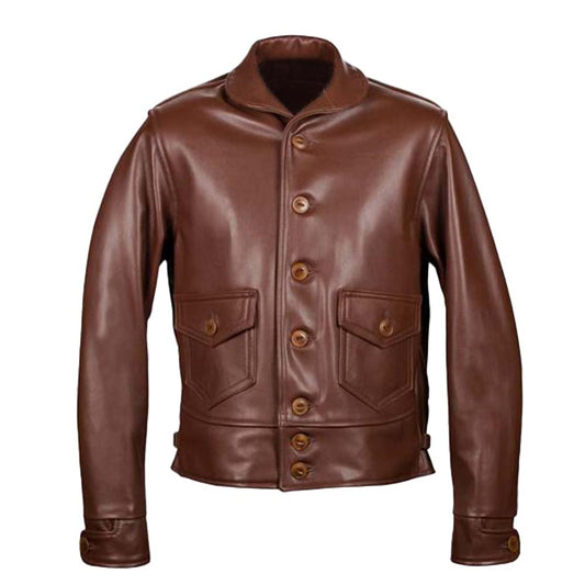 Superior Quality Brown Cowhide Mens Leather Trucker Jacket