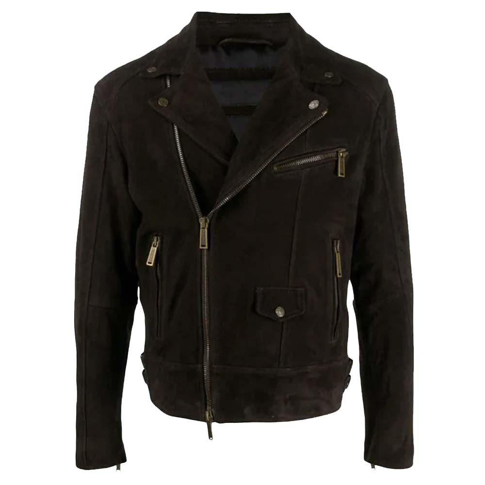Mens Black high quality Suede Leather Biker Jacket