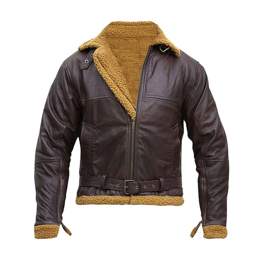 B3 Men Flying Aviator Winter Shearling Bomber Leather Jacket