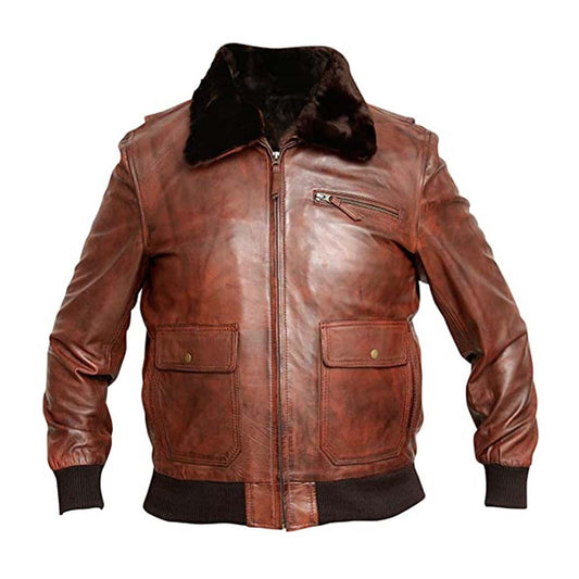 Mens Navy Distressed Brown Bomber Aviator Real Leather Jacket