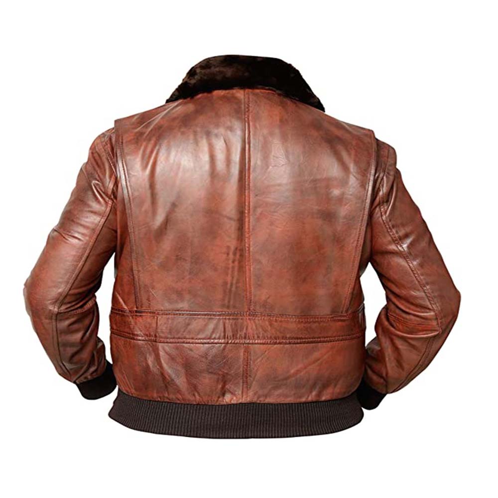 Mens Navy Distressed Brown Bomber Aviator Real Leather Jacket