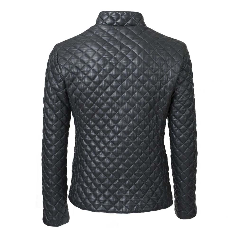 Mens Black Leather Puffer Style Jacket With Diamond Quilted