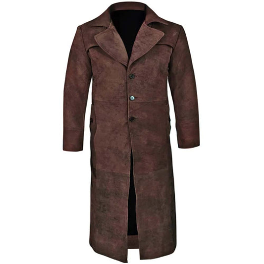 High Quality Brown Leather Duster Coat For Men