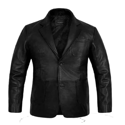 Mens Black Handmade Genuine Leather Blazer