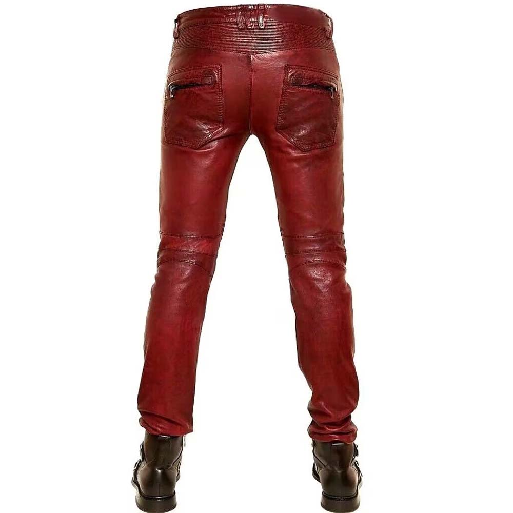 Top Quality Red Genuine Leather Pant For Men