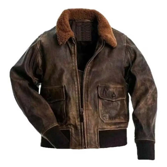 Mens Distressed Leather A2 Flight Bomber Military Jacket