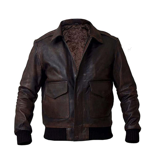 Mens Genuine A2 Bomber Aviator Military Leather Jacket