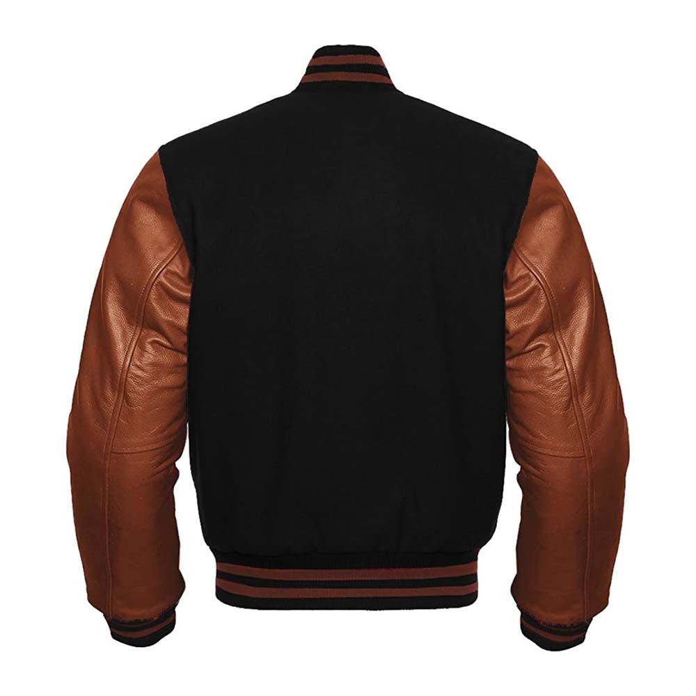 Mens Genuine Brown Varsity Letterman Leather Jacket