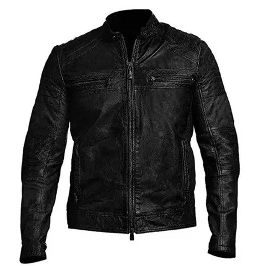 Mens Distressed Black Motorcycle Leather Jacket