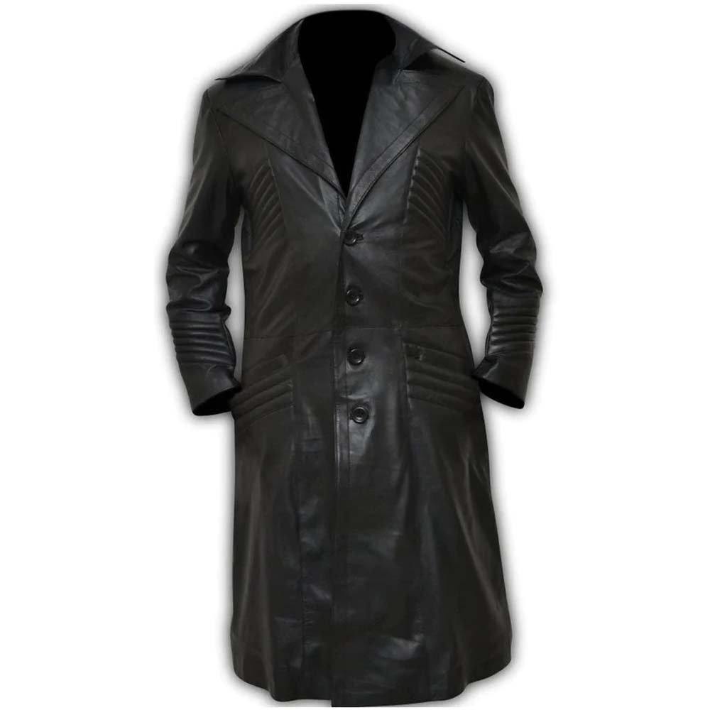 Mens Black stylish Leather Duster Coat
