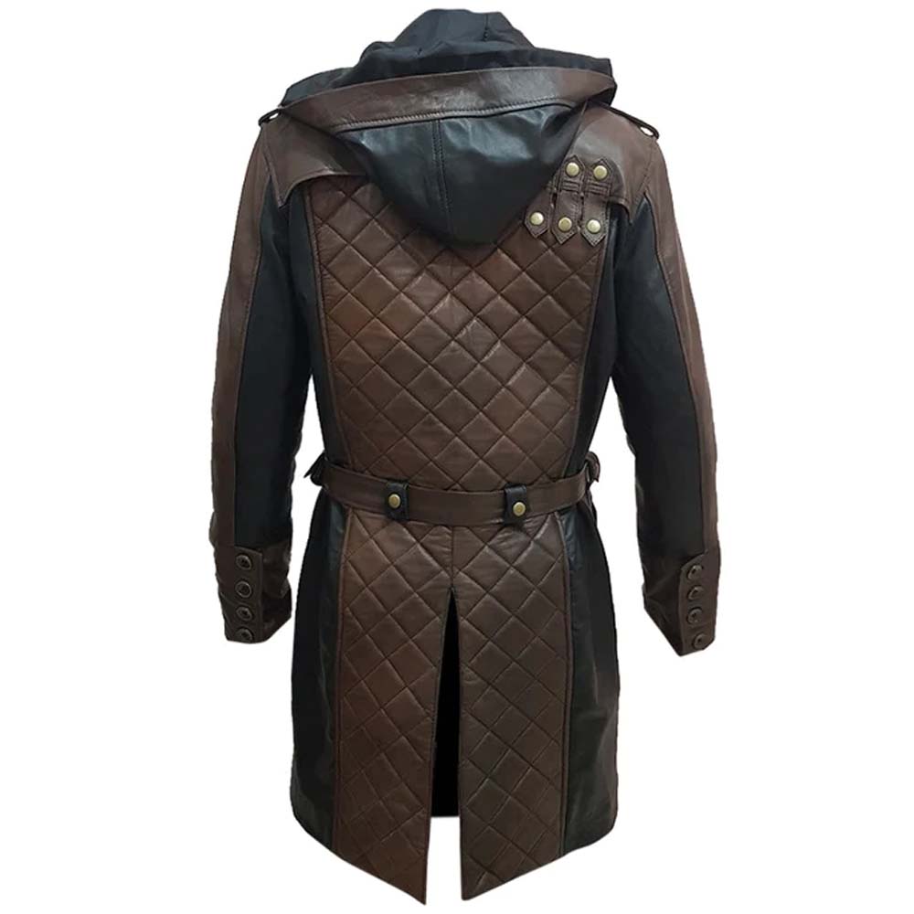 Mens Fashion Brown and Black Hoodie Leather Duster Coat