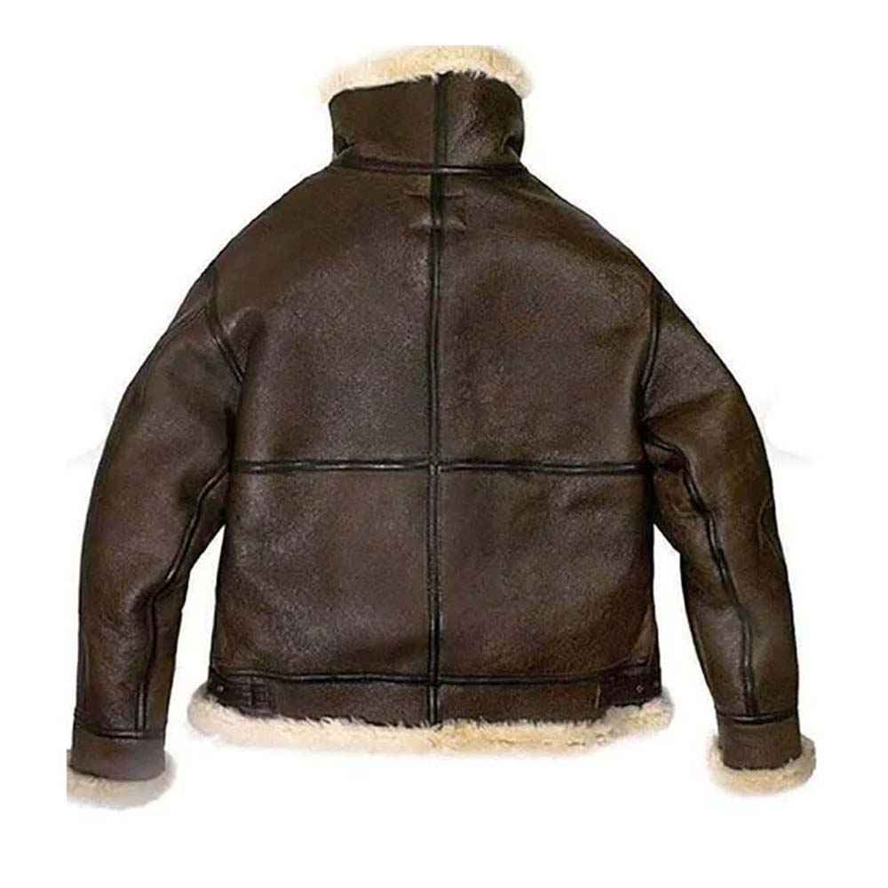 Mens Aviator Brown Fur Shearling Leather Jacket