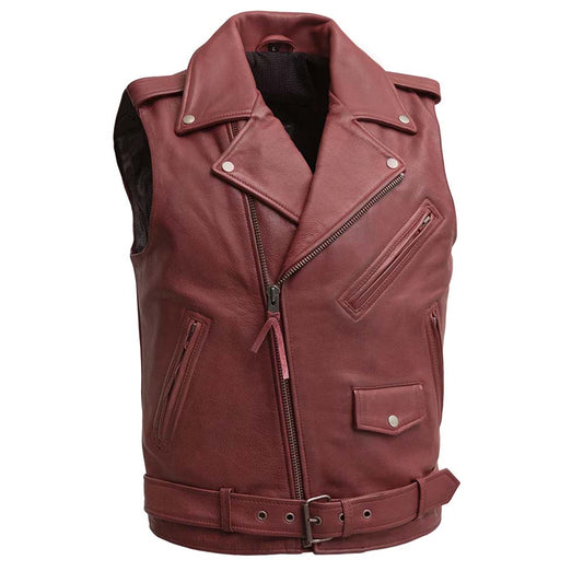 Mens Real Puffer Leather Jacket in Maroon