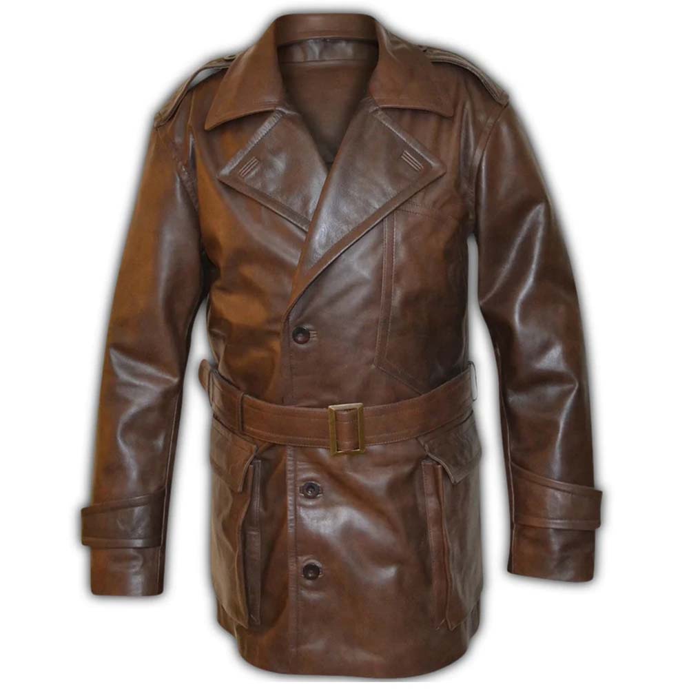 Mens Flying Pilot Brown Leather Duster Coat