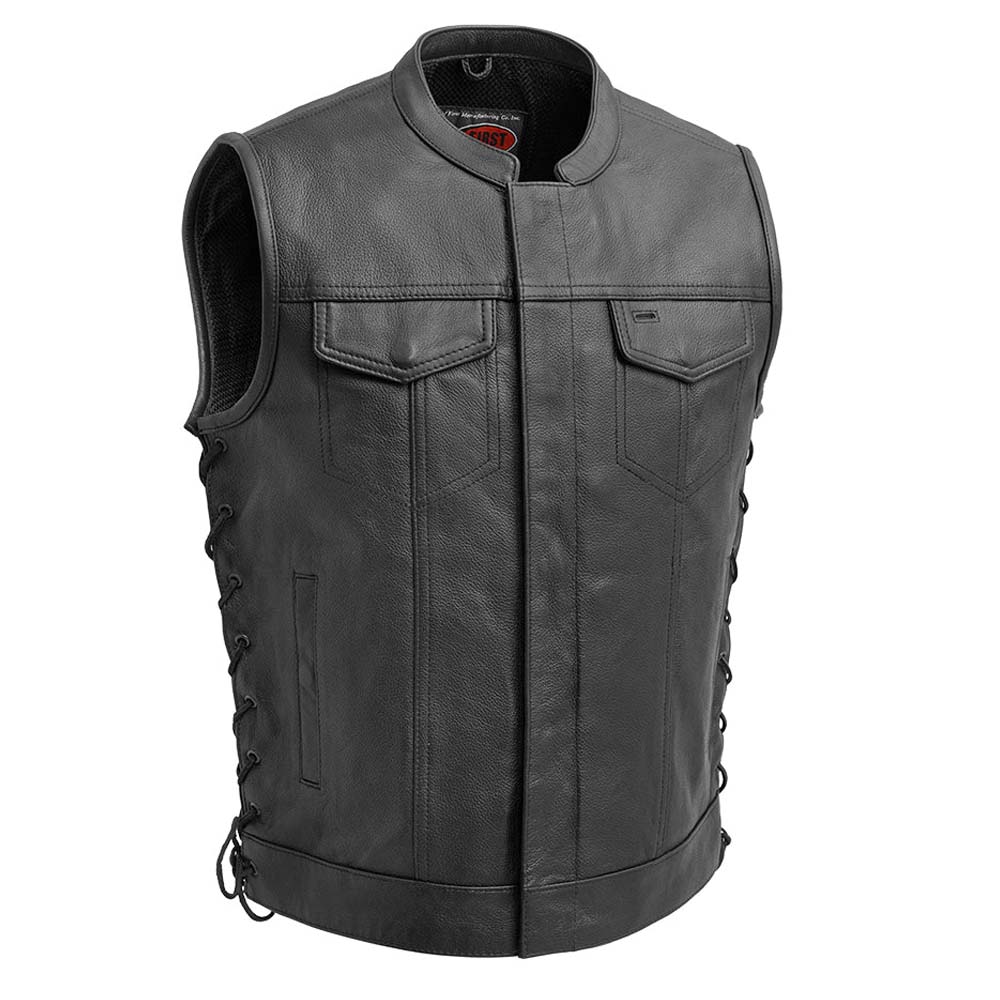 Mens Black Sniper Motorcycle Leather vest