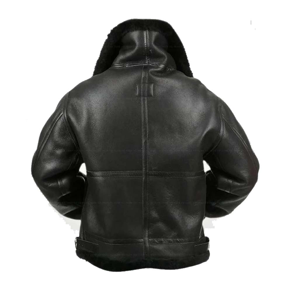 Mens Black Genuine Sheepskin Winter  Leather Jacket