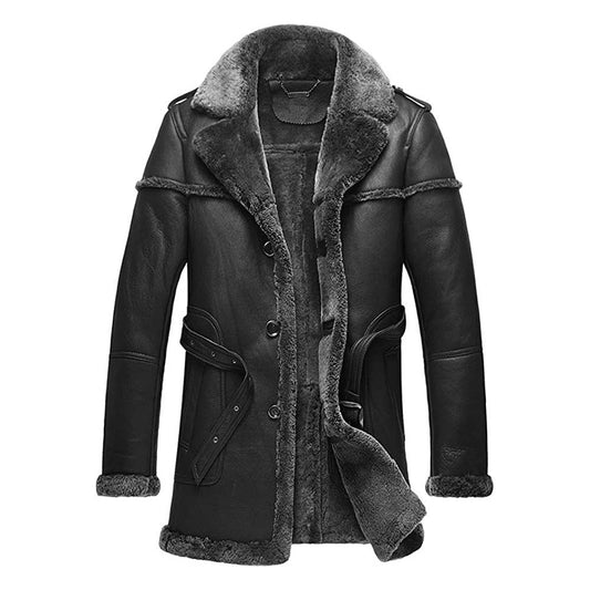 Mens Sheepskin lamb fur shearling Black Coat