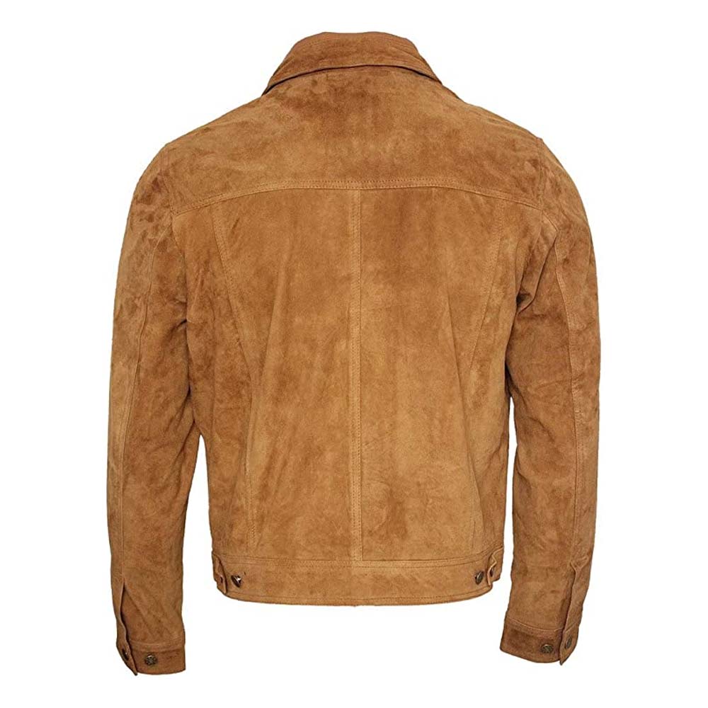 Mens Trucker Casual Tan Goat Suede Leather Jacket