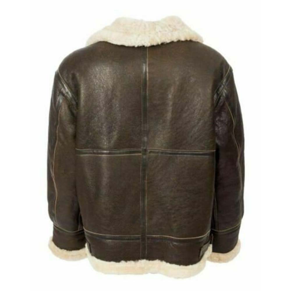 Mens Real Shearling Brown Sheepskin Leather Bomber Jacket