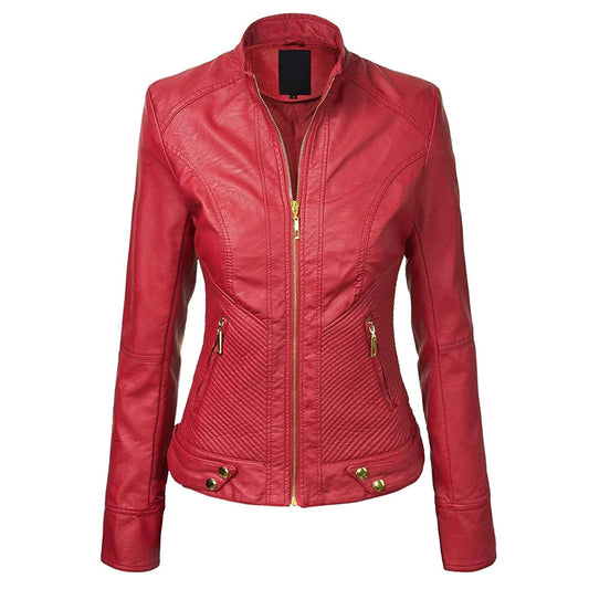 Red High Light Leather Fashion Jacket