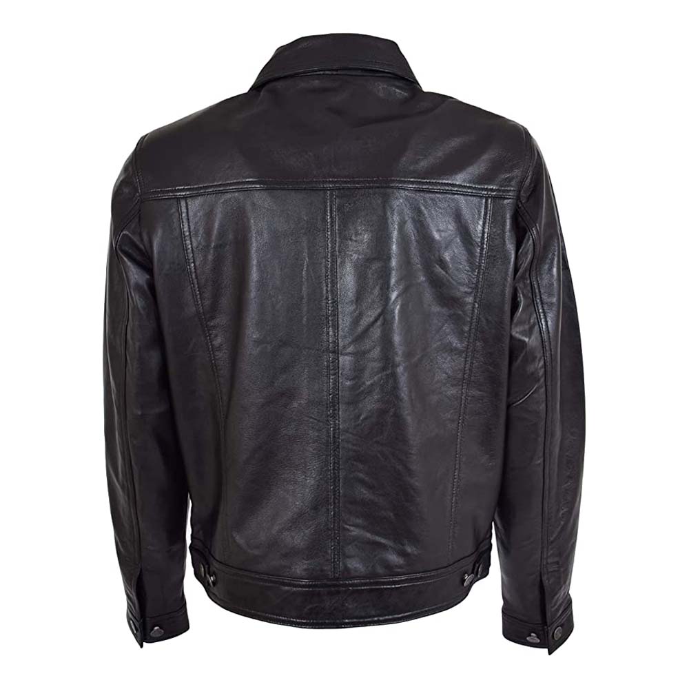Excellent style Mens Black Leather Trucker Jacket