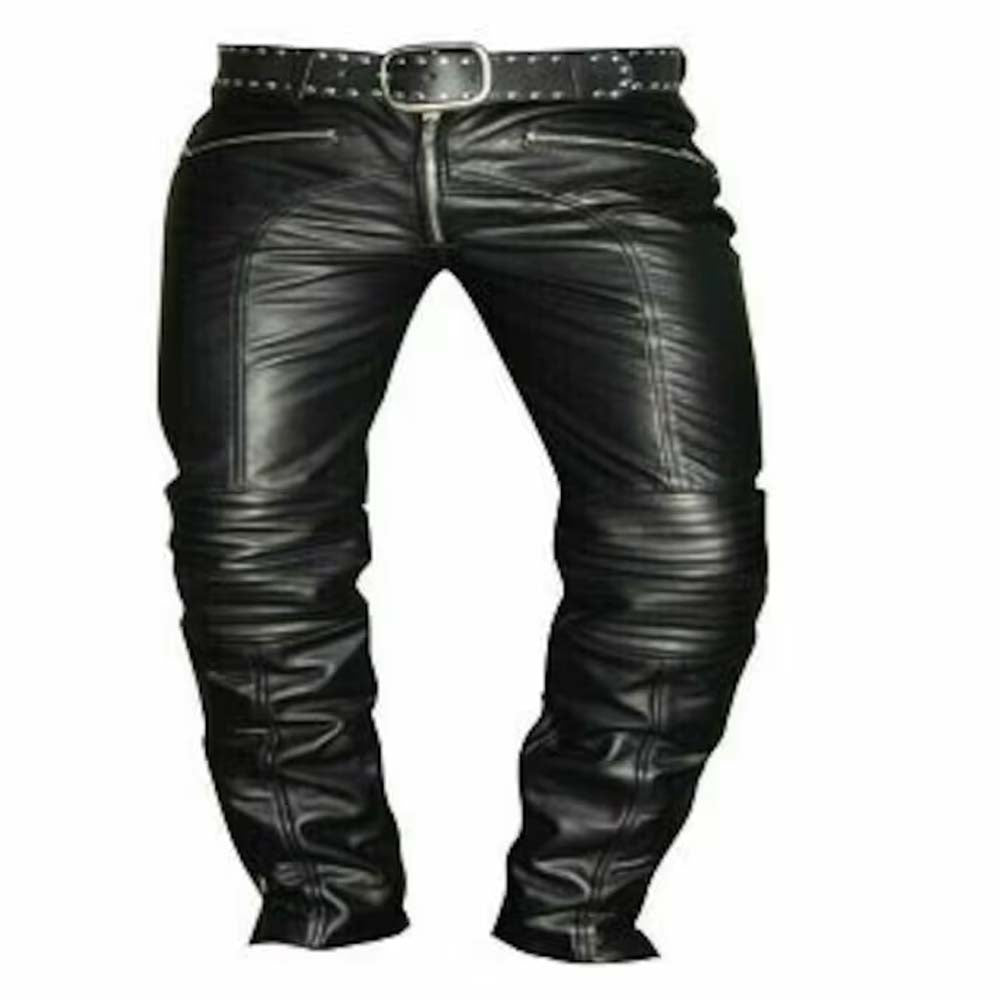 High Quality Mens Causal Leather Pant in Black