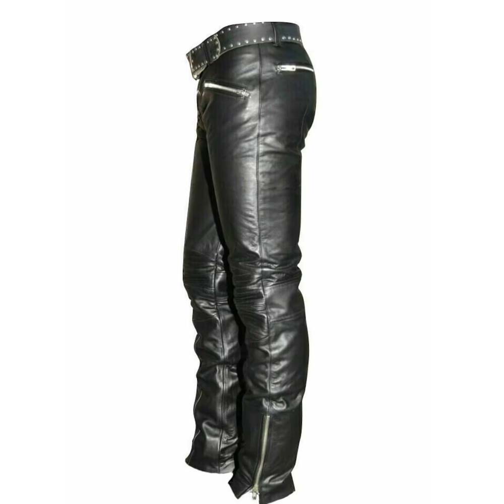 High Quality Mens Causal Leather Pant in Black