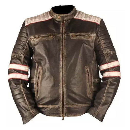 Mens  Distressed Brown Genuine Leather Jacket