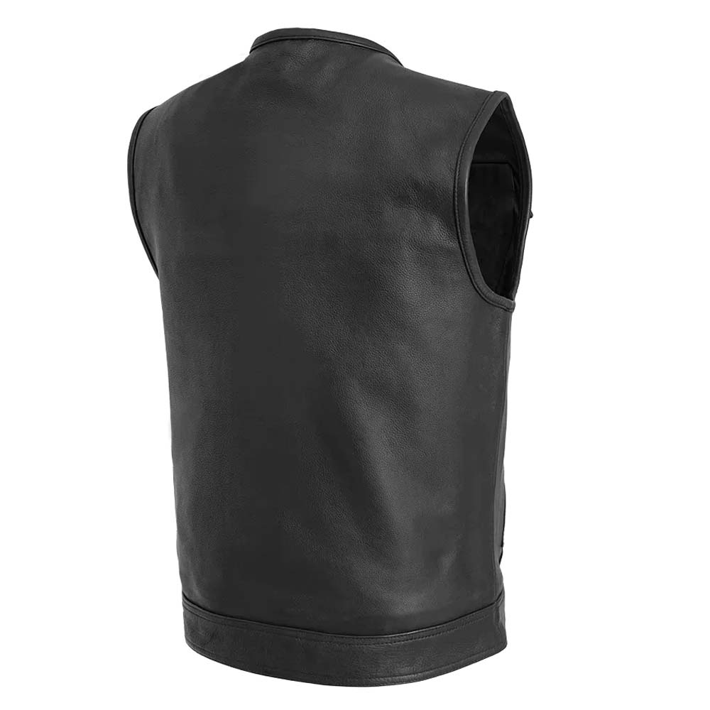 Mens Black Leather Vest With Front Pockets