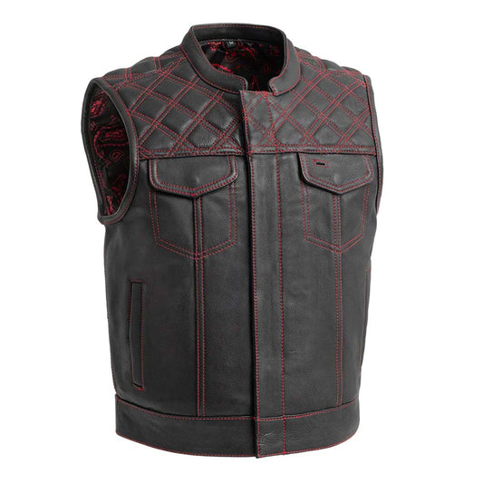 Mens Red and Black Club Style Leather Vest
