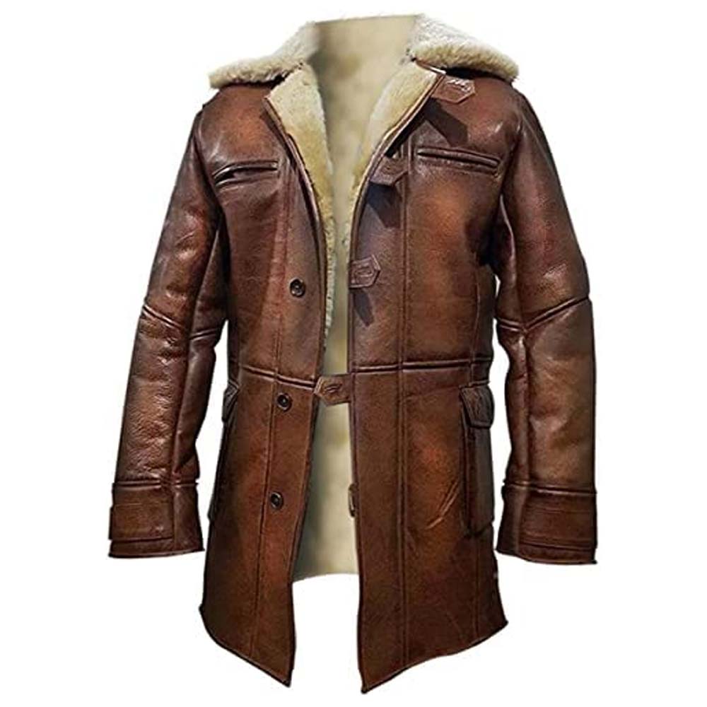 Winter Brown Shearling Leather Trench Coat for Men