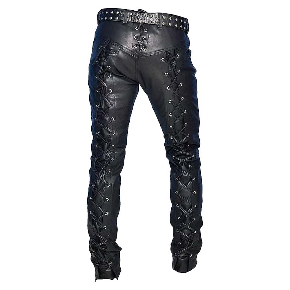 Mens Genuine Front and Back Laced up Leather pant