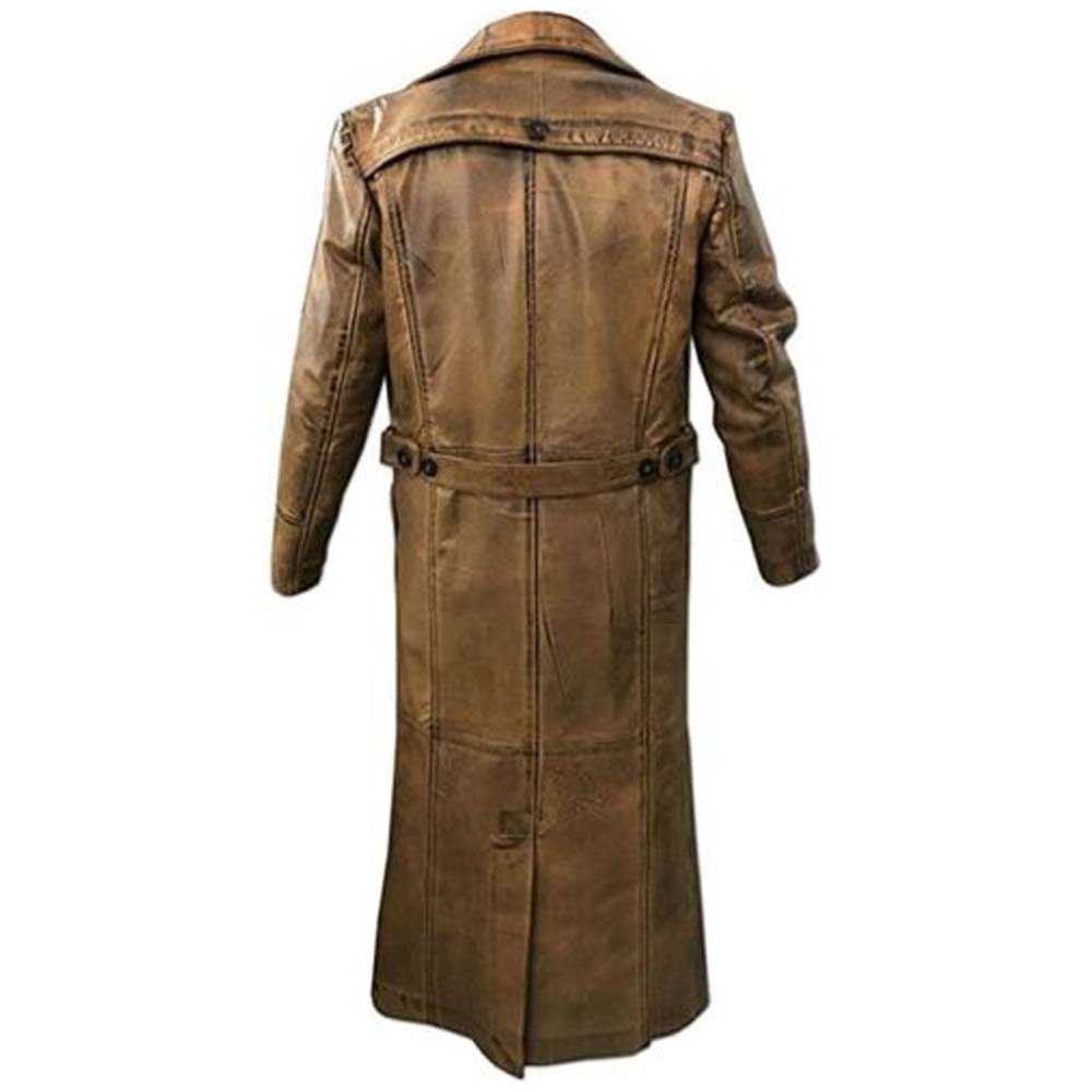 Mens Brown Full Length Leather Duster coat