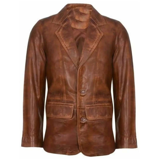 Mens Brown Genuine Leather Quality Blazer