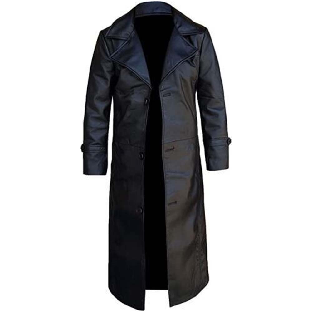 Mens Black Full Length Leather Duster Coat