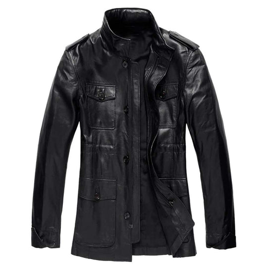 Mens Genuine Lambskin Trench Real Leather Coat