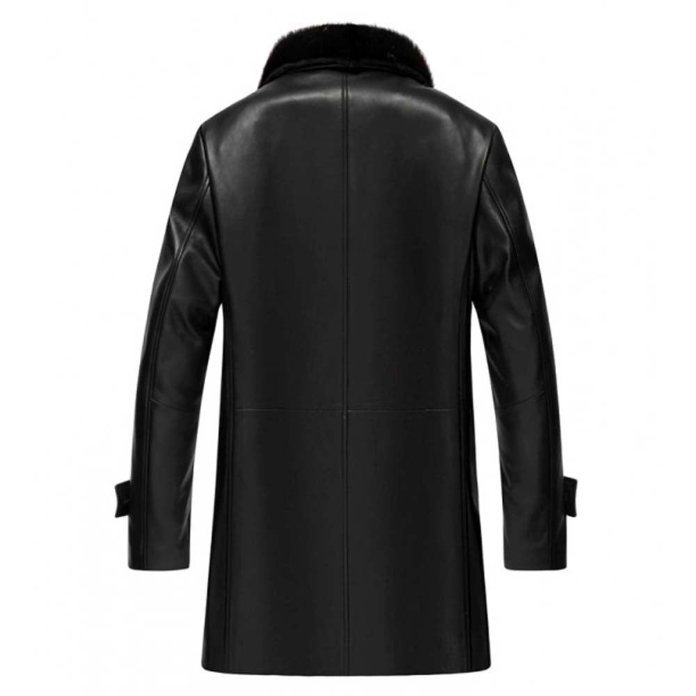 Mens Black Shearling Real Winter Leather Coat