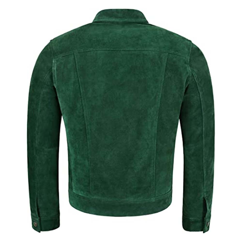 Mens Green Suede Classic Real Cowhide Western Leather Jacket