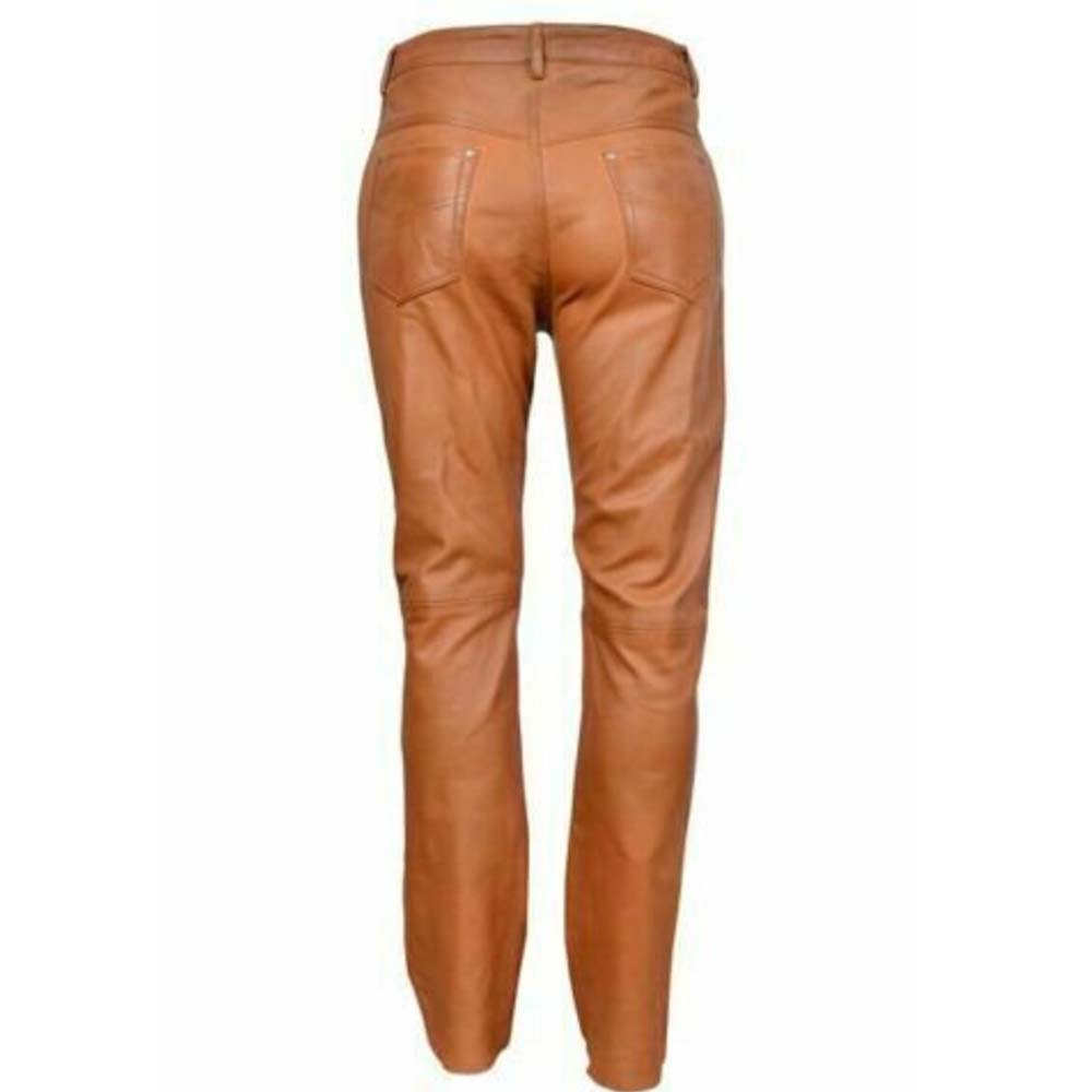 Mens Genuine Tan Brown Leather Pant