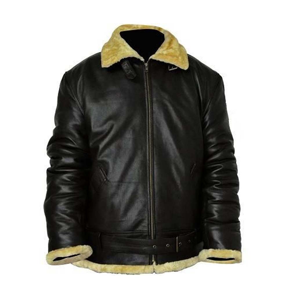Mens Black Aviator Real Leather Jacket