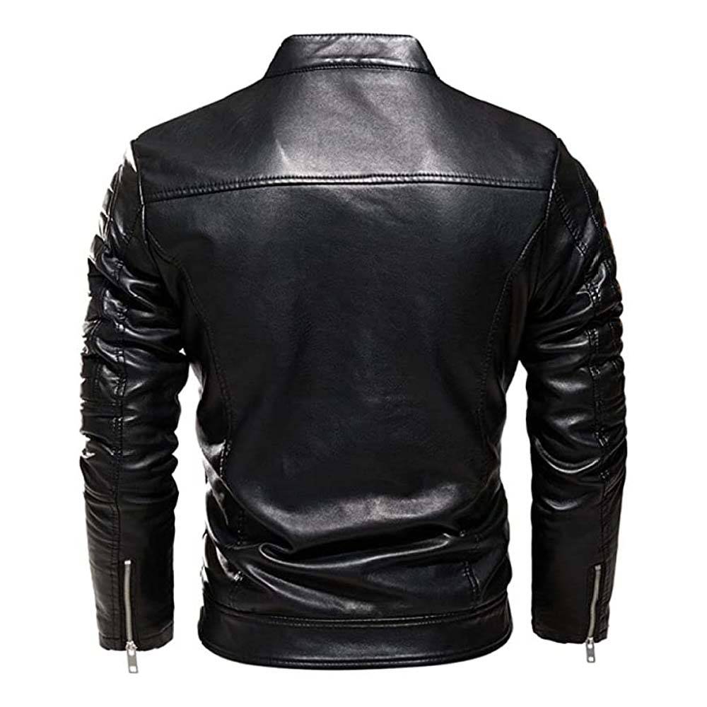 Slim fit Black Motorcycle Leather Jacket For Men