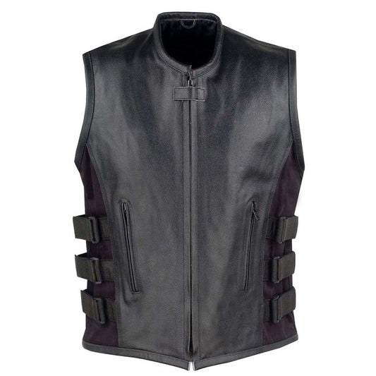 Mens Black Real Biker Leather Vest