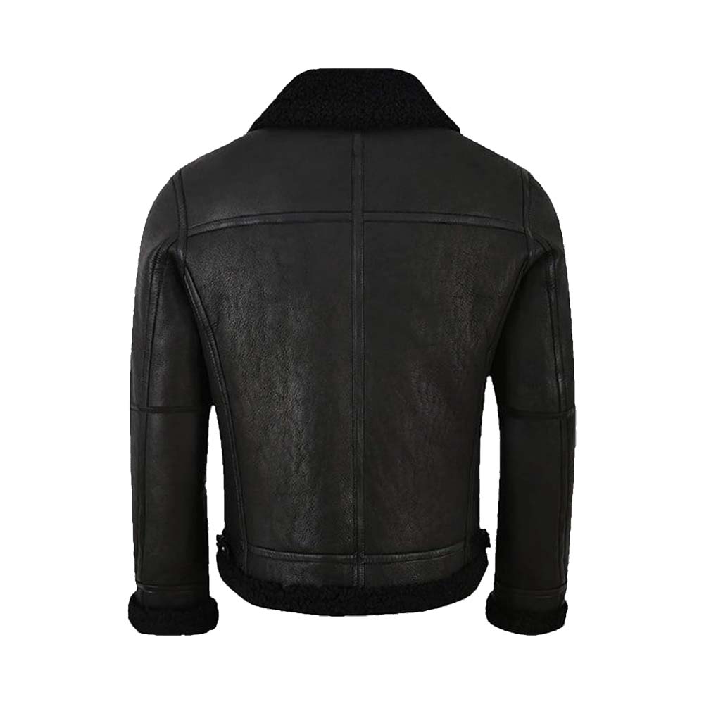 Mens Jet Black Shearling  Leather Jacket